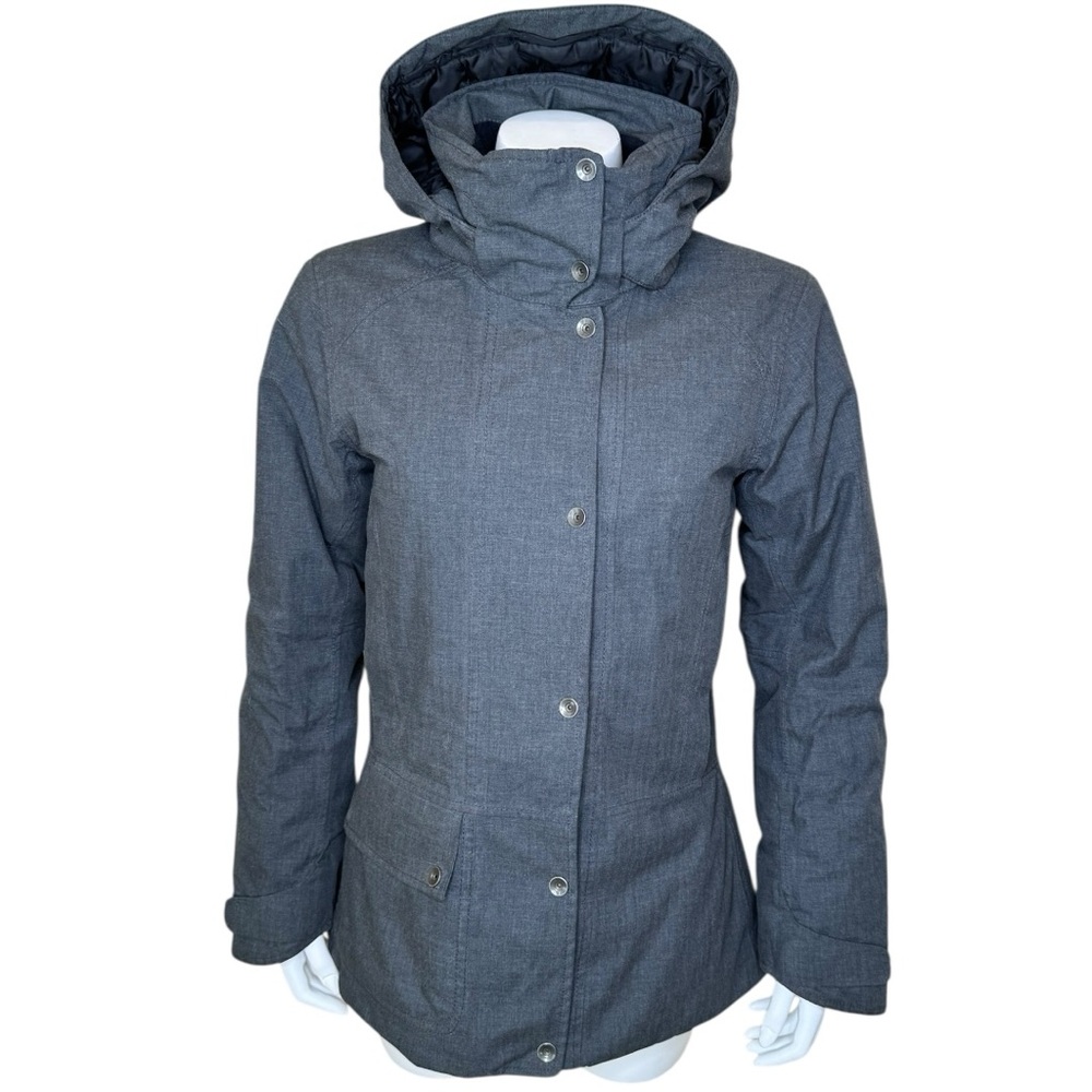 Nau Down Jacket S Hooded Insulated Waterproof Zip Snap Gray